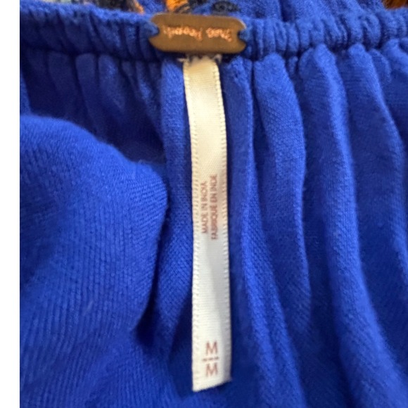 Free People Embroidered Blue Long Sleeve Mini Dress Bohemian Festival Size M - Picture 4 of 12